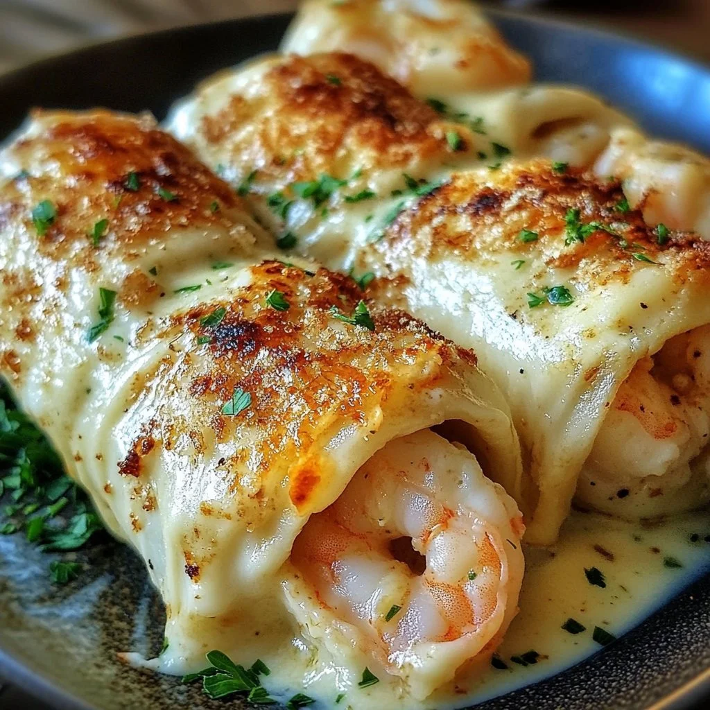 Cheesy Shrimp Alfredo Roll-Ups