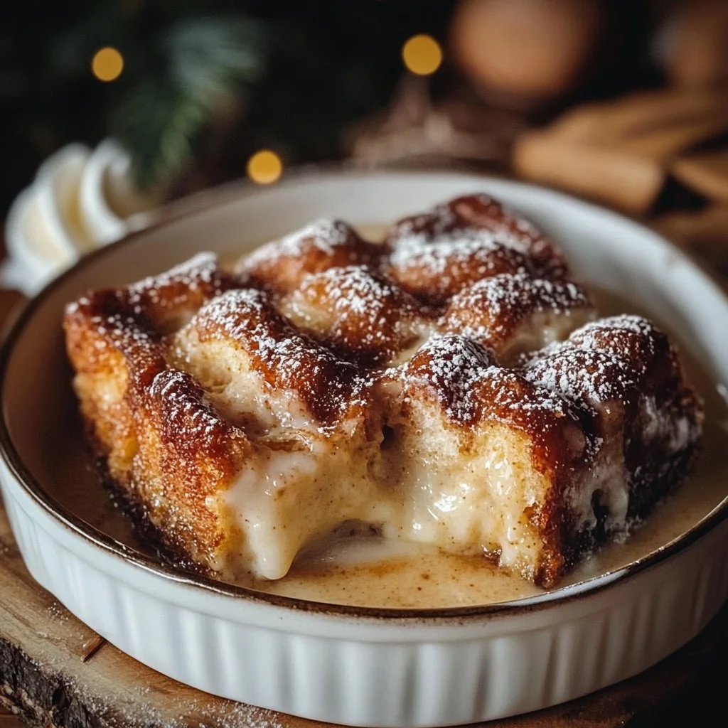 Creamy Eggnog Donut Bread Pudding