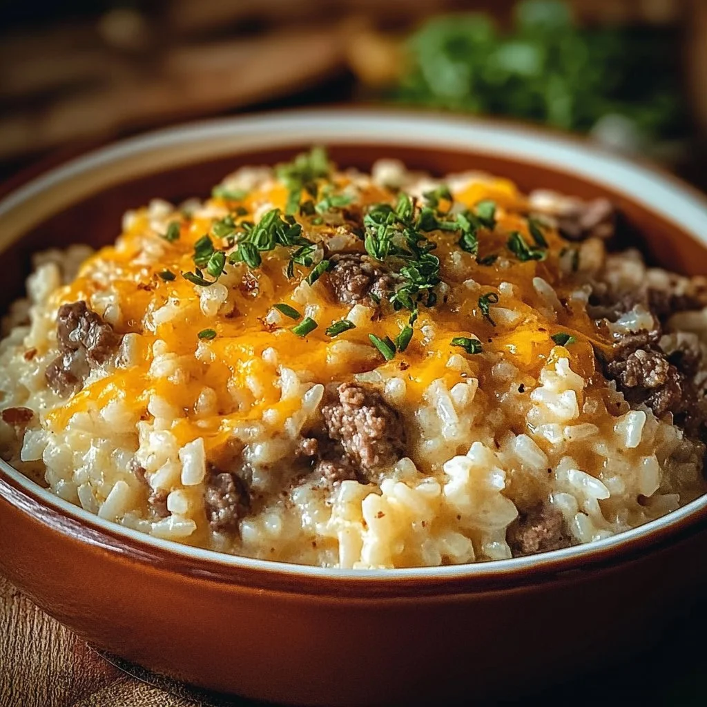 Creamy Garlic Butter Beef and Cheddar Rice Delight