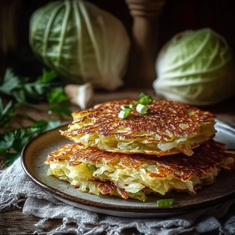 Crispy cabbage pancakes served with dipping sauce on a wooden table