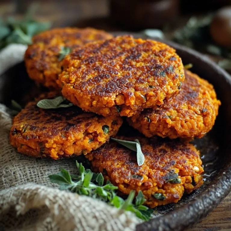 Crispy sweet potato and red lentil patties on a plate, garnished with herbs.