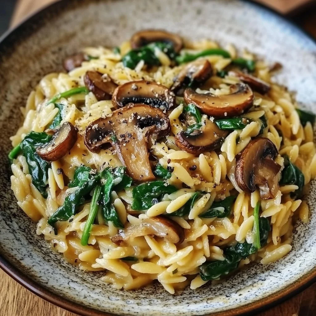 Garlic Butter Orzo with Mushrooms and Spinach