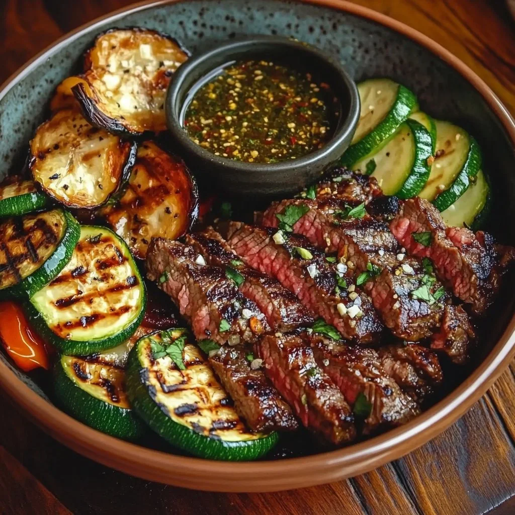 Grilled Steak Bowl with Sauce & Grilled Zucchini