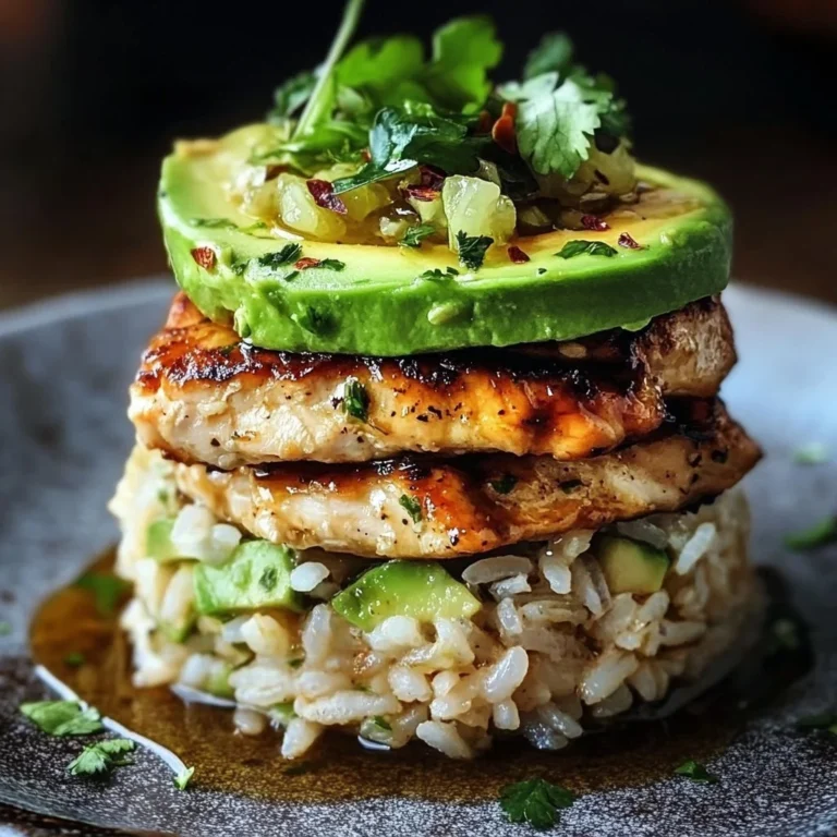 Honey Lime Chicken dish served with avocado rice stack