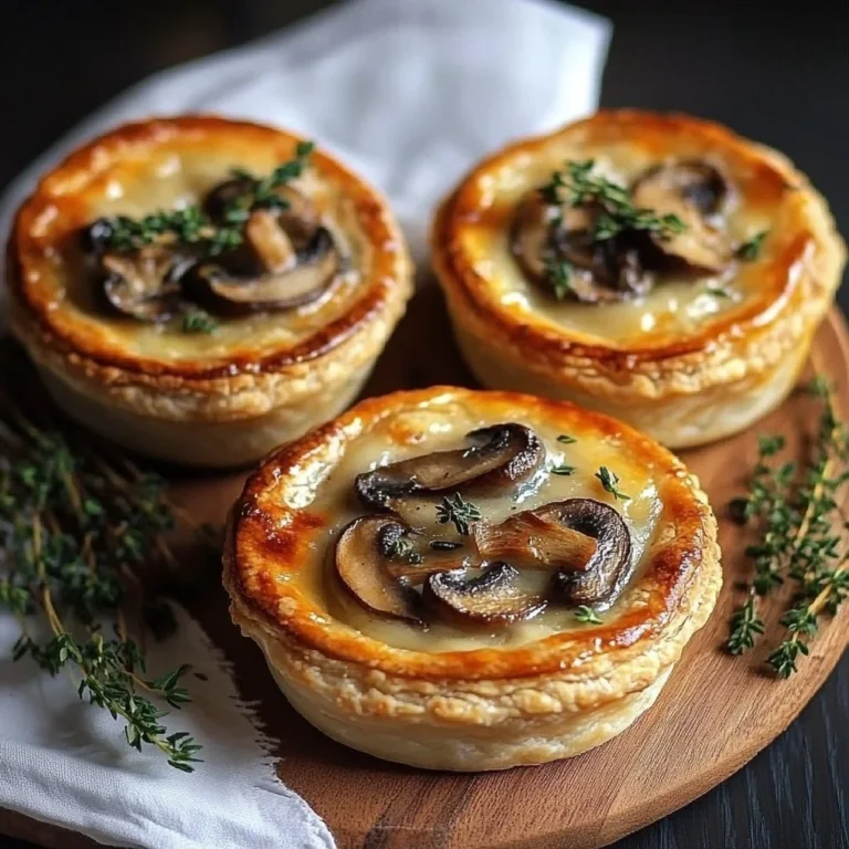 Mini mushroom pot pies with Gruyère cheese, golden crust on a plate